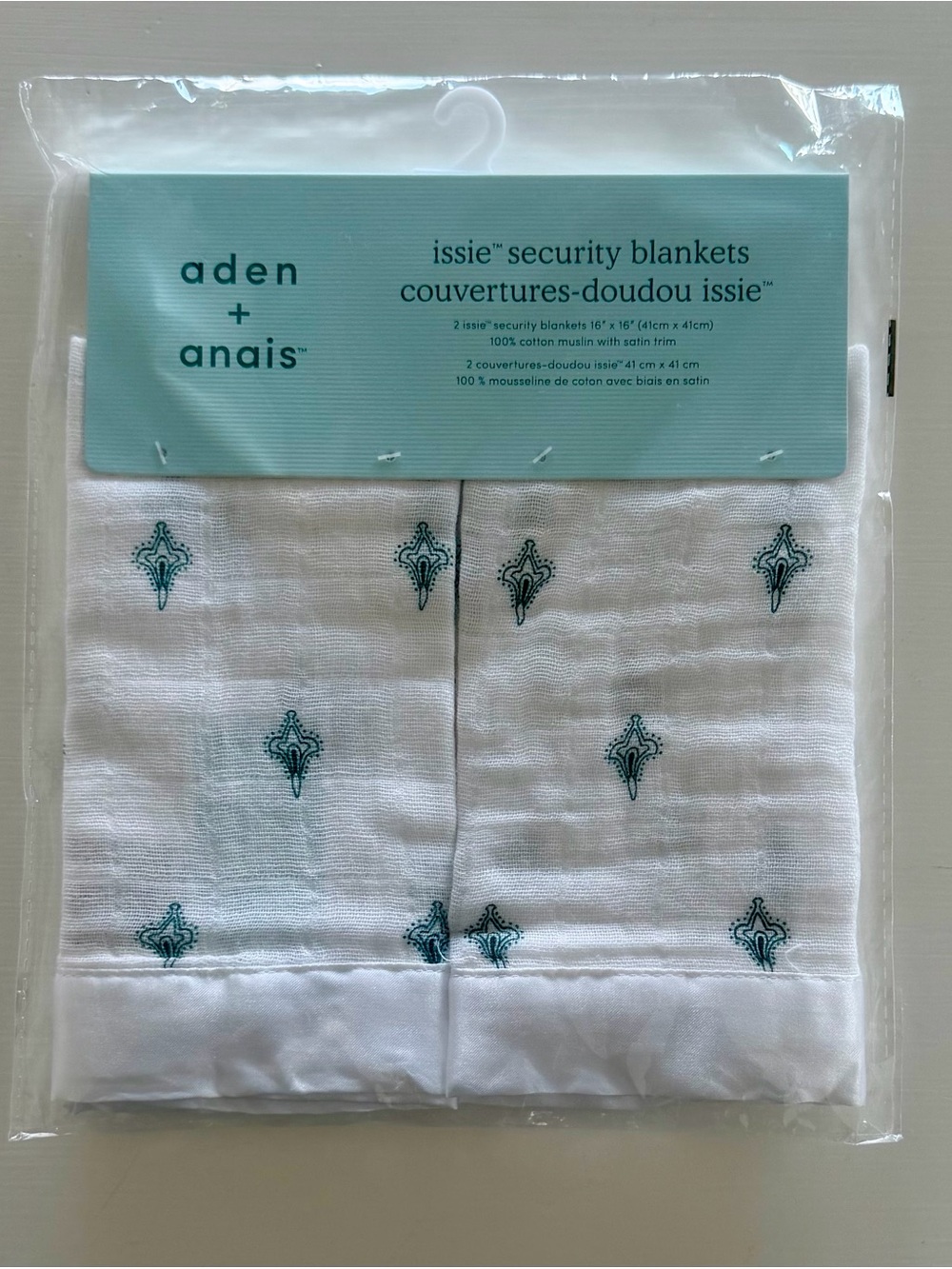 Aden + Anais Muslin Baby Security Blankets w/ Satin Edge Paisley Teal Lovey NWT